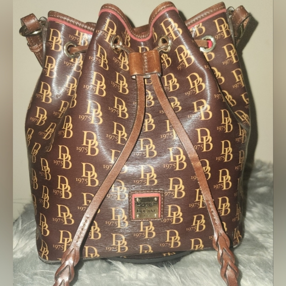 Dooney & Bourke Brown Monogram Bucket Bag EUC